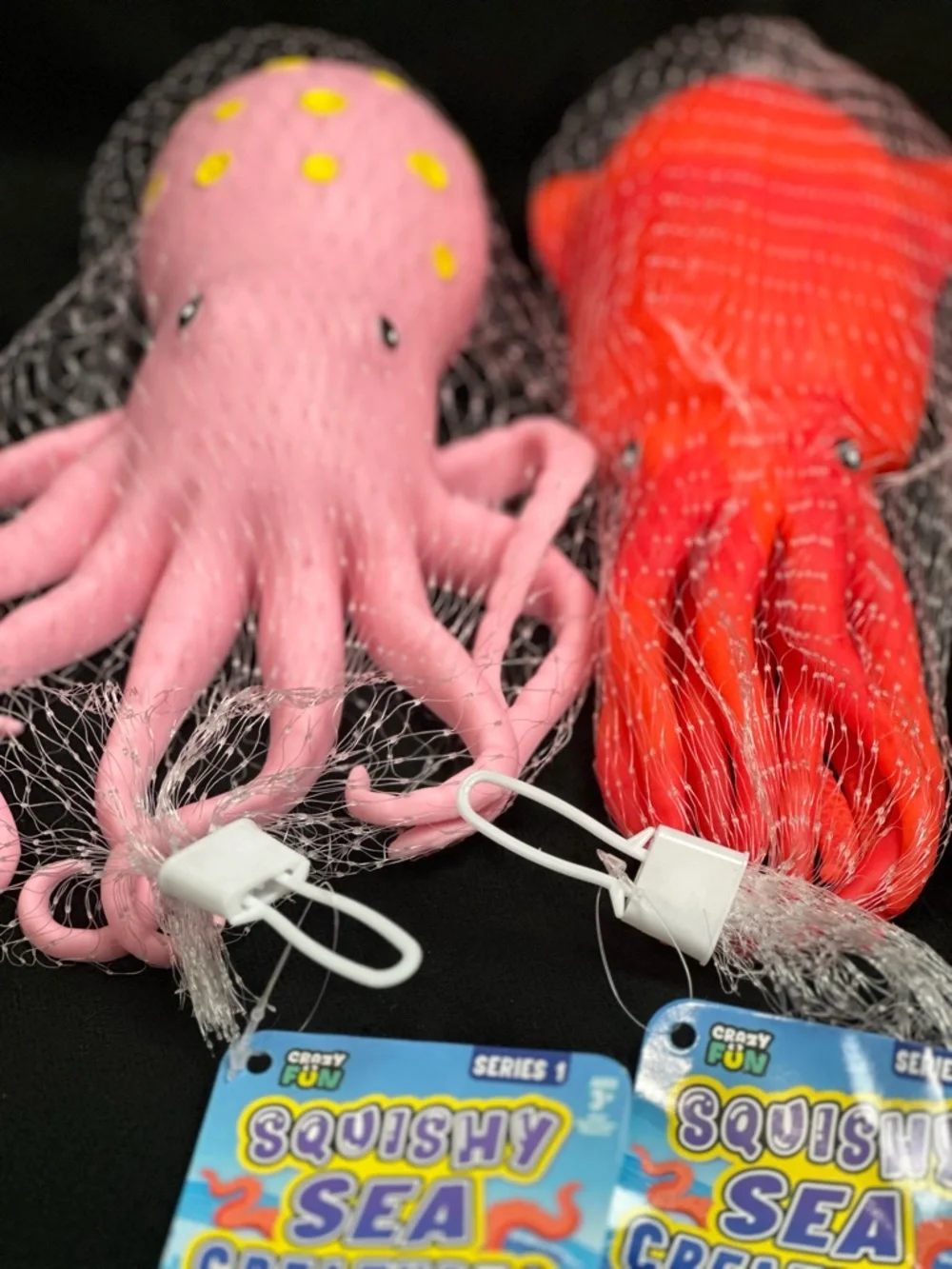 CRAZY FUN 2 Series 1, Squishy Sea Creatures Set - Pink & Red Octopus/squid NWT